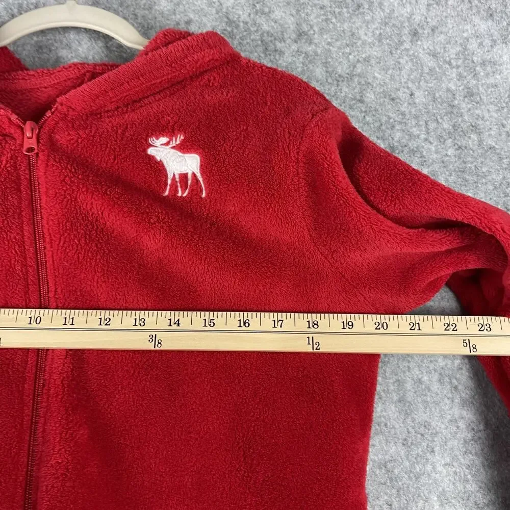 Abercrombie Fitch Kids One Piece Pajama 15/16 Red Hooded Moose‎ Cozy Christmas